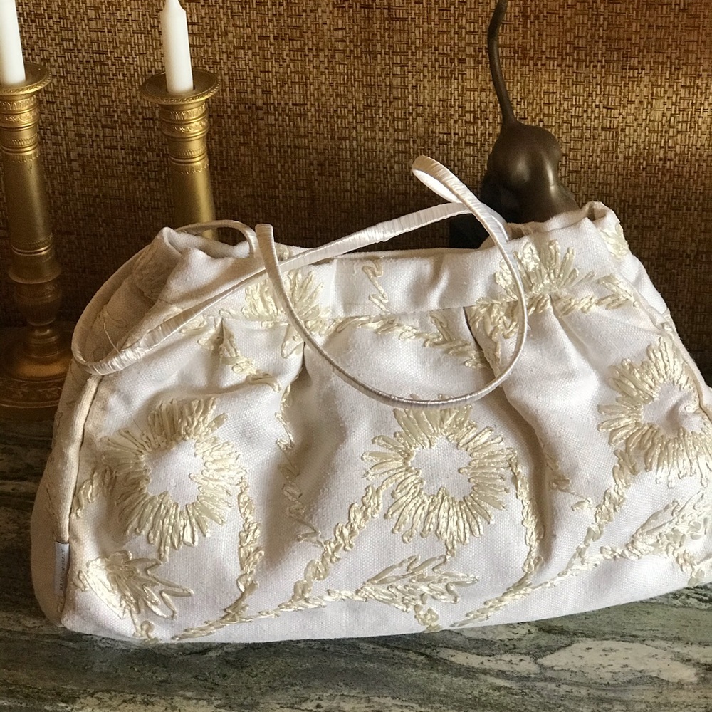 New DESMO Italian Bag canvas with straw flowers